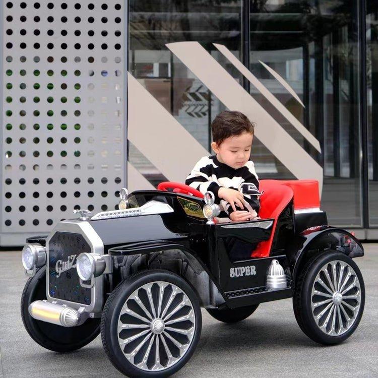 PATOYS | Mercedes Simplex Style Vintage jumbo size 12 volt Kids Car | 4X4 Wheel Drive | Leather Seat| Battery Operated ride on car Black Ride on Car PATOYS