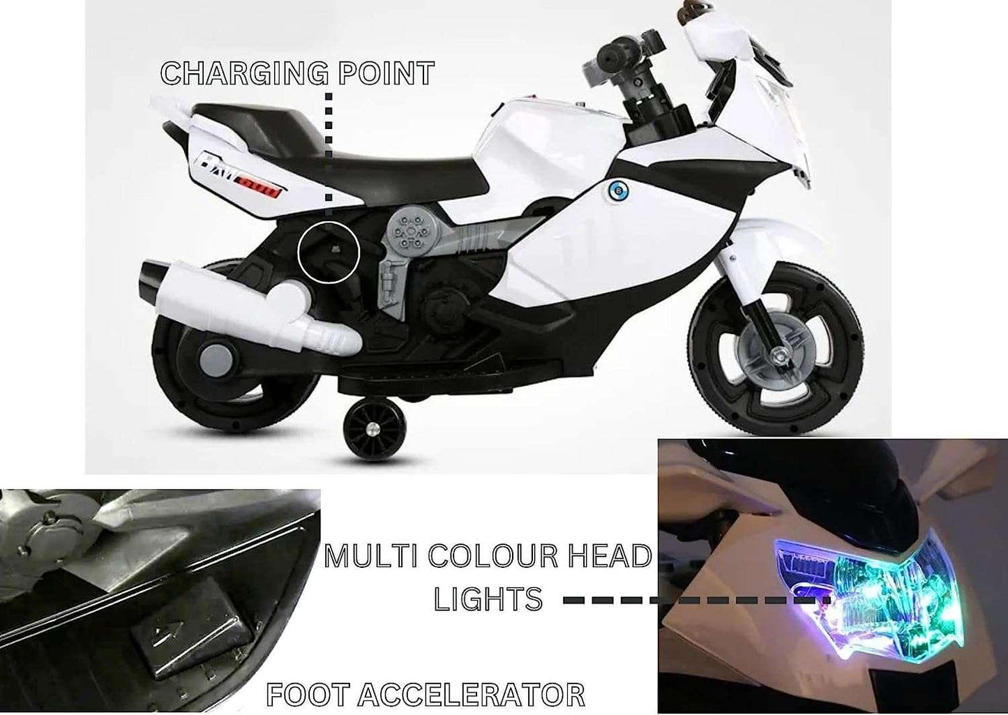 PATOYS | Mini Ninja Rechargeable Battery Operated Ride On ( Multicolor ) White Ride on Bike PATOYS